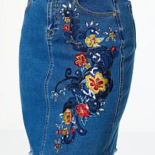 "As Is" DG2 by Diane Gilman New Classic Embellished Denim Skirt