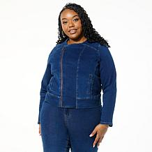 "As Is" DG2 by Diane Gilman New Classic Stretch Denim Collarless Mo...
