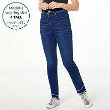 "As Is" DG2 by Diane Gilman New Classic Stretch Denim Frayed Hem Sk...