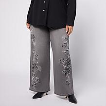 "As Is" DG2 by Diane Gilman New Classic Stretch Denim Patch Wide-Le...