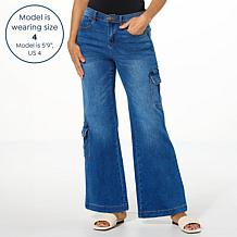"As Is" DG2 by Diane Gilman New Classic Stretch Denim Wide-Leg Carg...