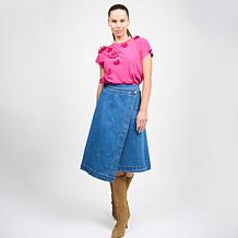 "As Is" DG2 by Diane Gilman New Classic Stretch Denim Wrap Skirt