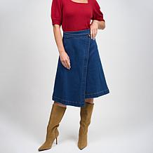"As Is" DG2 by Diane Gilman New Classic Stretch Denim Wrap Skirt