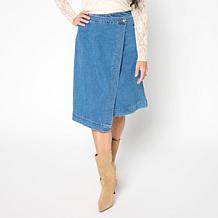 "As Is" DG2 by Diane Gilman New Classic Stretch Denim Wrap Skirt