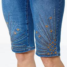 "As Is" DG2 by Diane Gilman New Classic Stretch Embroidered Bermuda...