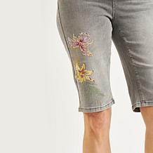 "As Is" DG2 by Diane Gilman New Classic Stretch Embroidered Bermuda...