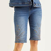 "As Is" DG2 by Diane Gilman New Classic Stretch Embroidered Bermuda...