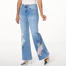 "As Is" DG2 by Diane Gilman New Stretch Embroidered Wide-Leg Jean