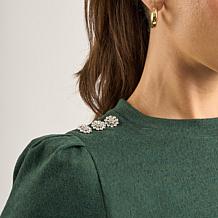 "As Is" DG2 by Diane Gilman Novelty Button Crew Neck Top