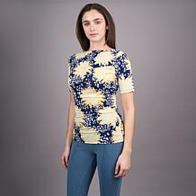 "As Is" DG2 by Diane Gilman Printed Boatneck Elbow Sleeve Top