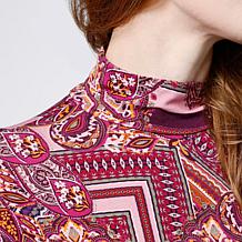"As Is" DG2 by Diane Gilman Printed Dolman Sleeve Turtleneck Top