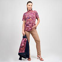 "As Is" DG2 by Diane Gilman Printed Dolman Sleeve Turtleneck Top