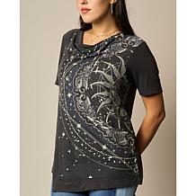 "As Is" DG2 by Diane Gilman Printed Everyday Jersey Knit Cowl-Neck Top