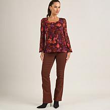 "As Is" DG2 by Diane Gilman Printed Mesh Knit Lantern-Sleeve Top