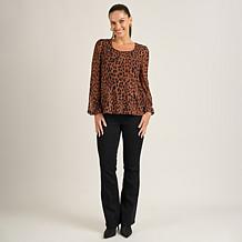 "As Is" DG2 by Diane Gilman Printed Mesh Knit Lantern-Sleeve Top