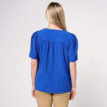 "As Is" DG2 by
Diane Gilman Puff Sleeve V-Neck Blouse