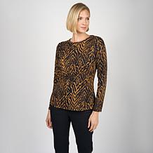 "As Is" DG2 by Diane Gilman Ruched Asymmetric Seam Long Sleeve Top