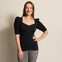 "As Is" DG2 by Diane Gilman Ruched Puff-Sleeve Top
