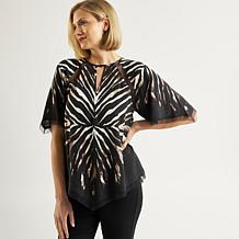 "As Is" DG2 by Diane Gilman Scarf Print Easy Raglan Blouse