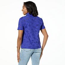 "As Is" DG2 by Diane Gilman Short-Sleeve Button Front Eyelet Top
