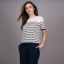 "As Is" DG2 by Diane Gilman Softease Short-Sleeve Striped Sweater