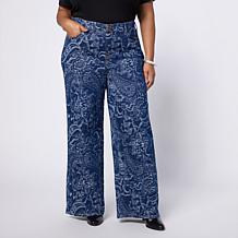 "As Is" DG2 by Diane Gilman Stretch Jacquard Denim Pull-On Wide Leg...