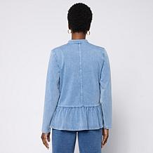 "As Is" DG2 by Diane Gilman Super Stretch Knit Denim Peplum Hem Jacket