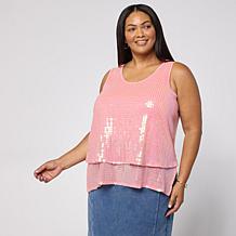 "As Is" DG2 by Diane Gilman U-Neck Sequined Easy Tank