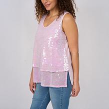 "As Is" DG2 by Diane Gilman U-Neck Sequined Easy Tank