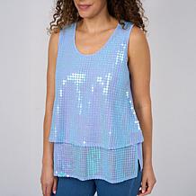"As Is" DG2 by Diane Gilman U-Neck Sequined Easy Tank