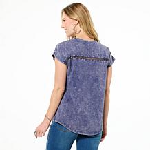 "As Is" DG2 by Diane Gilman Venise Lace Trimmed Dolman Sleeve Top