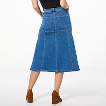 "As Is" DG2 by Diane Gilman Virtual Stretch Flounce Denim Midi Skirt