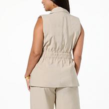 "As Is" DG2 by Diane Gilman Washed Twill Sleeveless Blazer