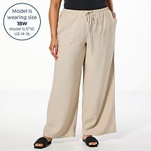 "As Is" DG2 by Diane Gilman Washed Twill Wide-Leg Pull-On Pant