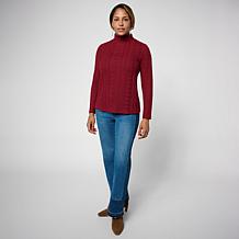 "As Is" DG2 Pointelle Knit Mock Neck Long Sleeve Top