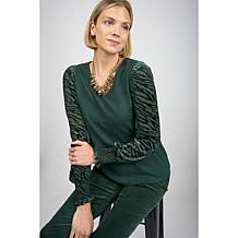 "As Is" Diane Gilman Burnout Velvet Sleeve Knit Top