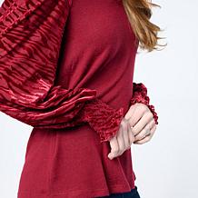 "As Is" Diane Gilman Burnout Velvet Sleeve Knit Top