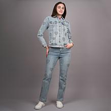 "As Is" Diane Gilman New Classic Stretch Heart Studded Denim Jacket