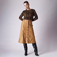 "As Is" Diane Gilman Panelled Midi Skirt in Faux Leather