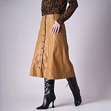 "As Is" Diane Gilman Panelled Midi Skirt in Faux Leather