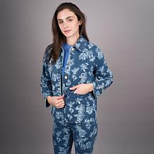 "As Is" Diane Gilman Printed Stretch Denim Barn Jacket