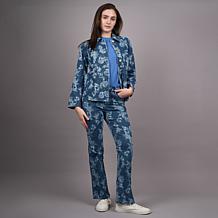 "As Is" Diane Gilman Printed Stretch Denim Barn Jacket