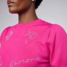 "As Is" Diane Gilman Softease Embellished Puff Sleeve Sweater