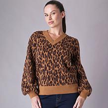 "As Is" Diane Gilman V Neck Jacquard Pullover