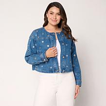 "As Is" Elle Get the Look Washed Denim Grommet Jacket