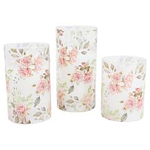 "As Is" Emryn House Floral Glass Flameless Candles Set of 3 with Re...