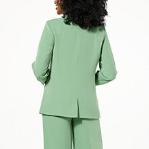 "As Is" G by Giuliana Black Label Crepe Blazer with Faux Pearl Trim