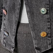 "As Is" G by Giuliana Black Label Denim Jacket with Jewel Buttons