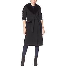 "As Is" G by Giuliana Black Label Faux Fur Trim Wrap Coat