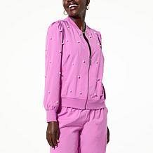 "As Is" G by Giuliana Black Label Faux Pearl Puff-Sleeve Bomber Jacket